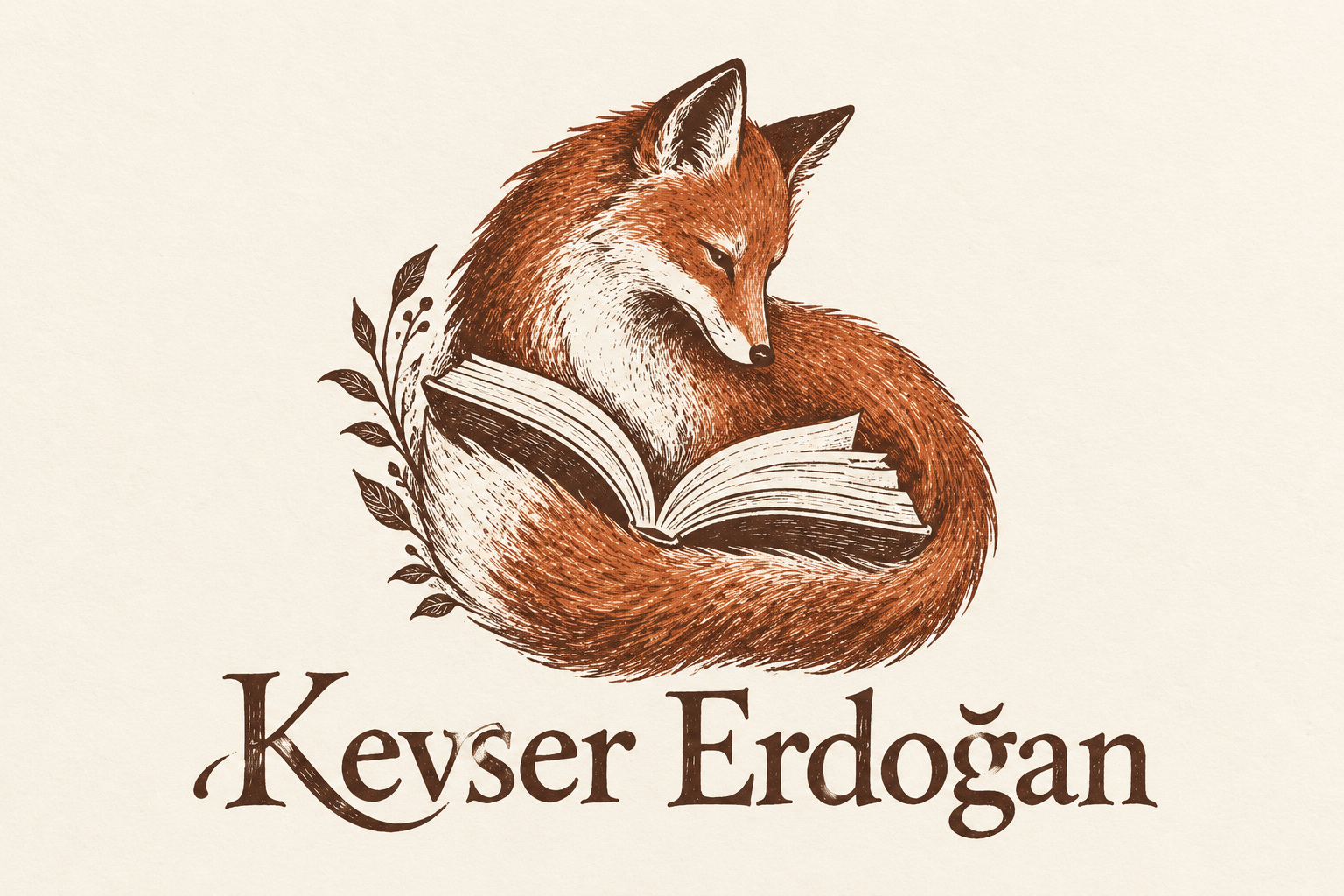 Açık bir kitabın etrafına kıvrılmış, bakır tonlarında bir tilki; altında Kevser Erdoğan yazısı.